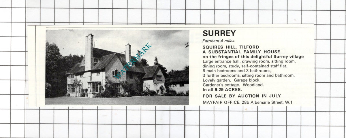 Squires Hill Tilford Surrey House Sale Advert - 1972