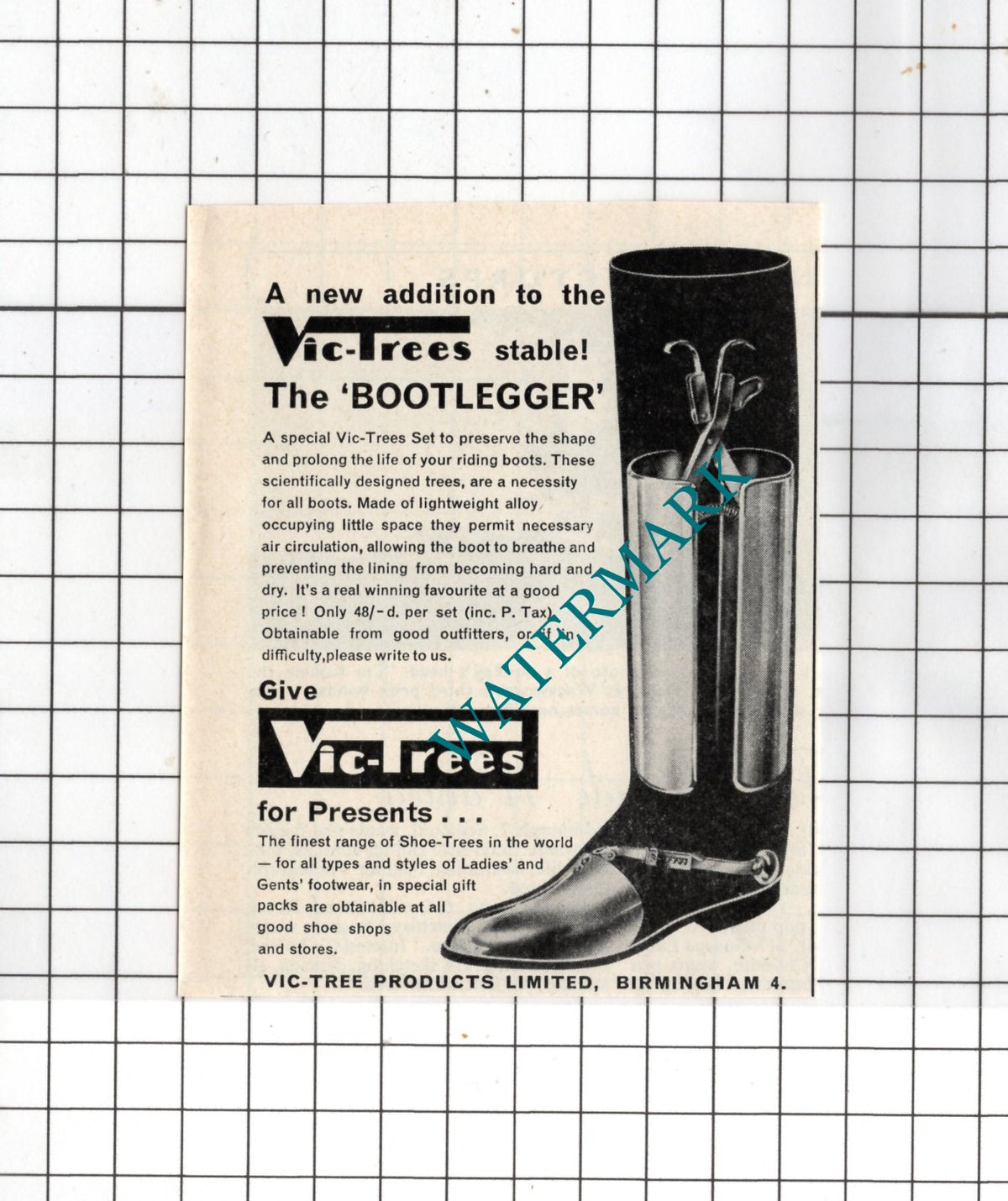 Vic-Tree Products Ltd Birmingham Vict-trees Shoe Trees ADVERT- 1963 SMALL Advert