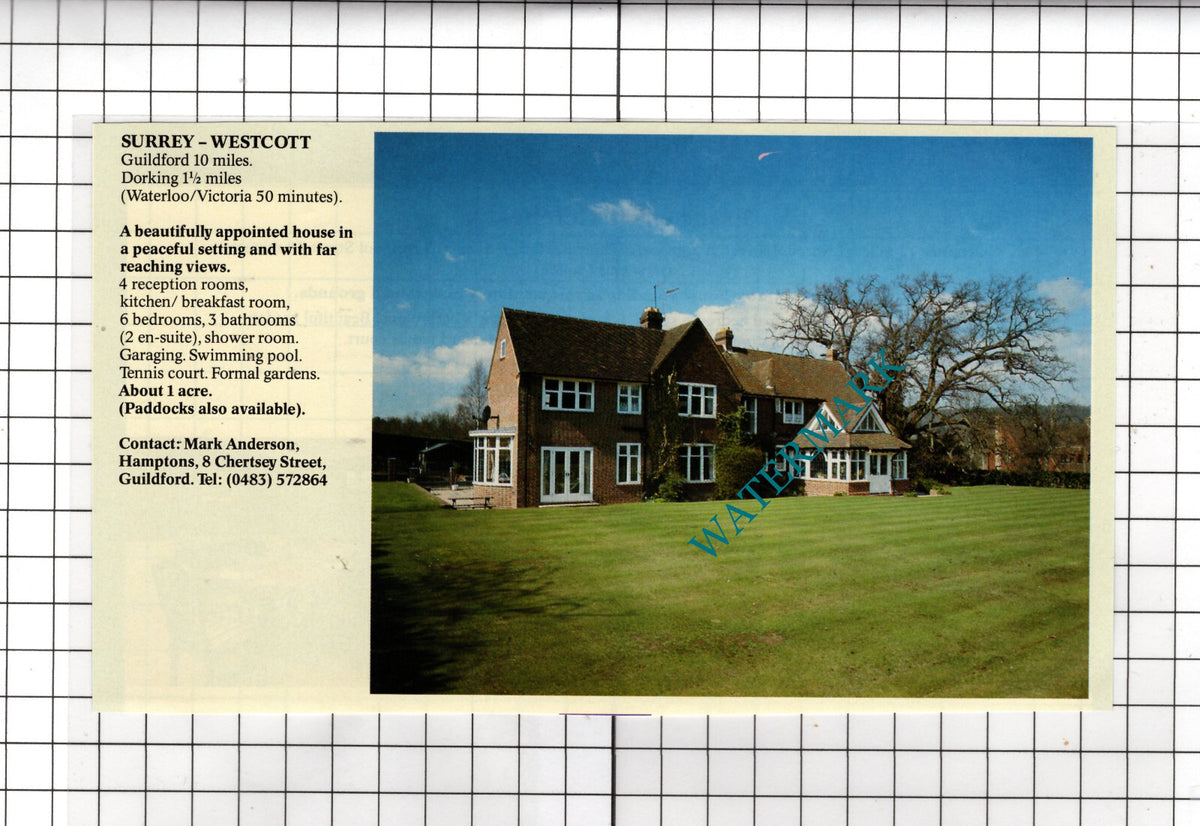 Westcott Surrey House Sale Advert -- 1991 Clipping