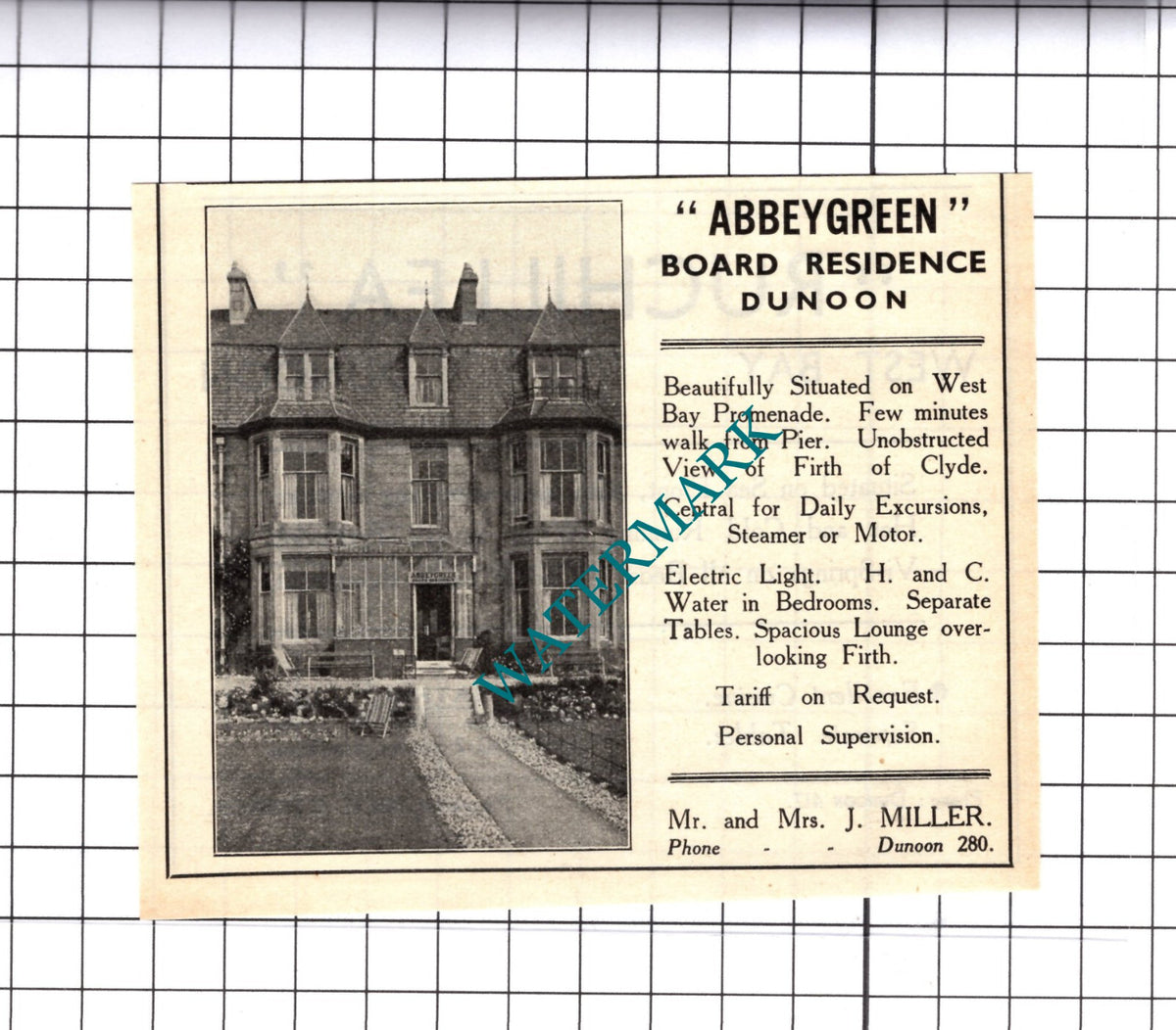 Abbeygreen Dunoon Miller Small Advert - 1939 Cutting
