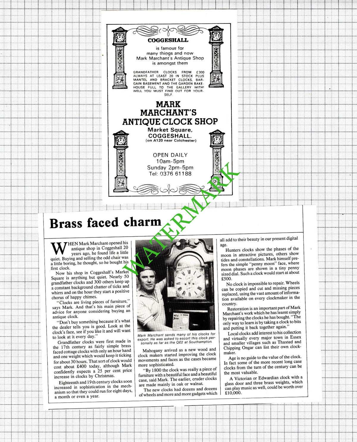 Mark Marchant Clock Shop Coggeshall Essex - 1985 Two-Part Cutting