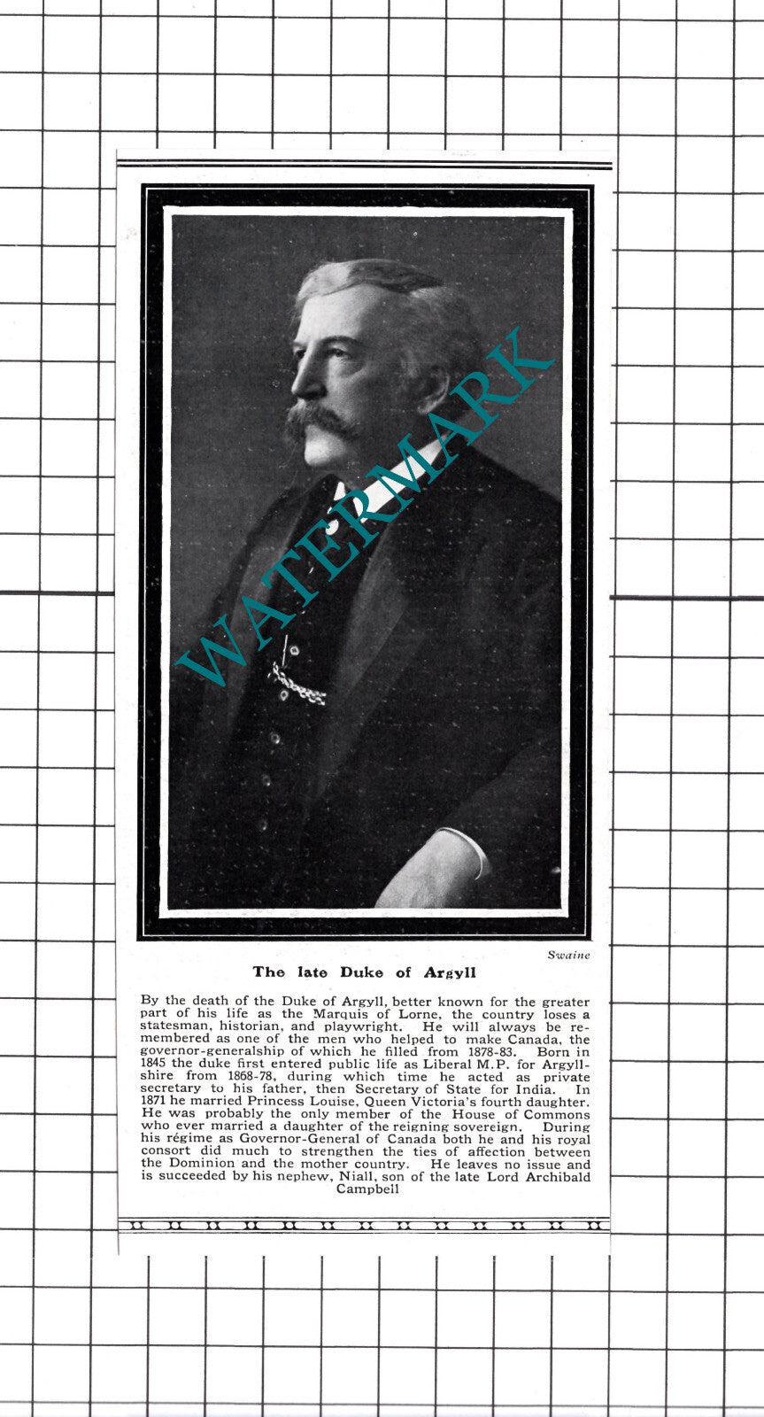 Duke Of Argyll Marquis Of Lorne Obituary - 1914 Cutting / Print