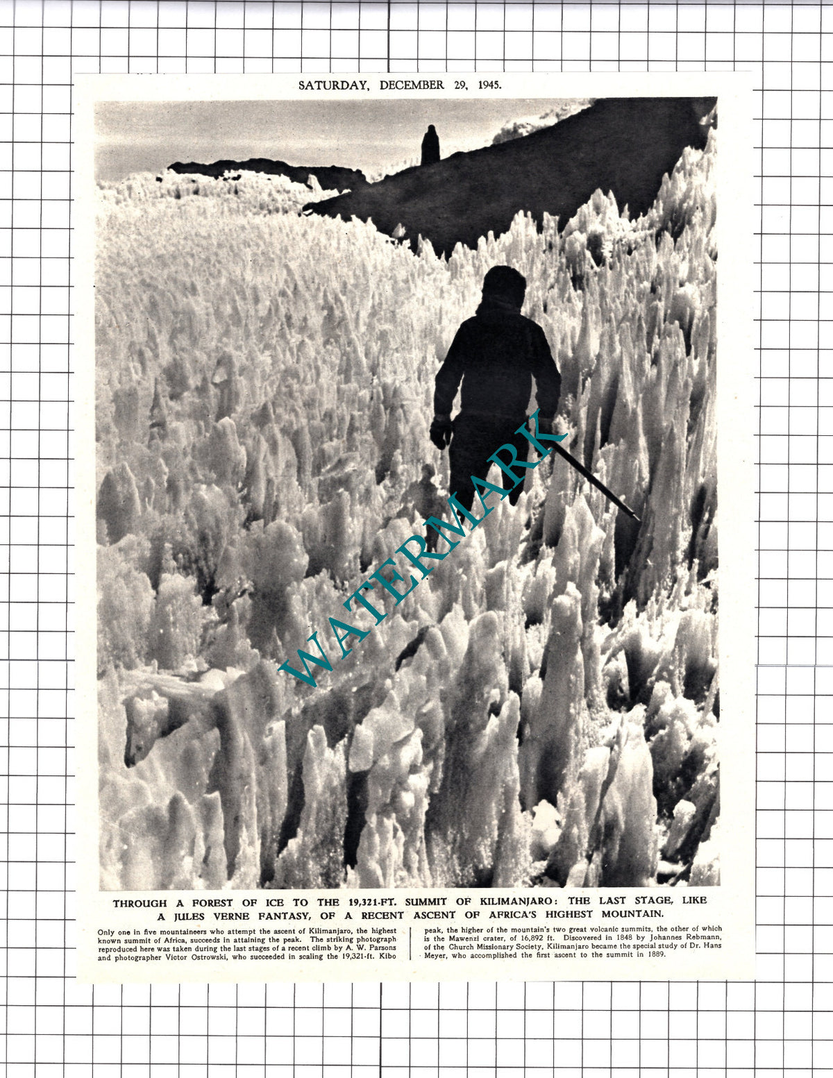 Kilimanjaro A W Parsons Victor Ostrowski - 1945 Cutting / Print