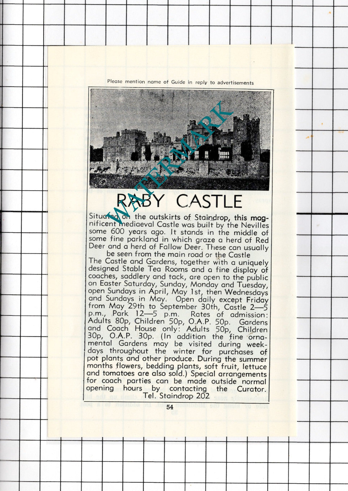 Raby Castle Staindrop Durham -c.1977 Small Advert