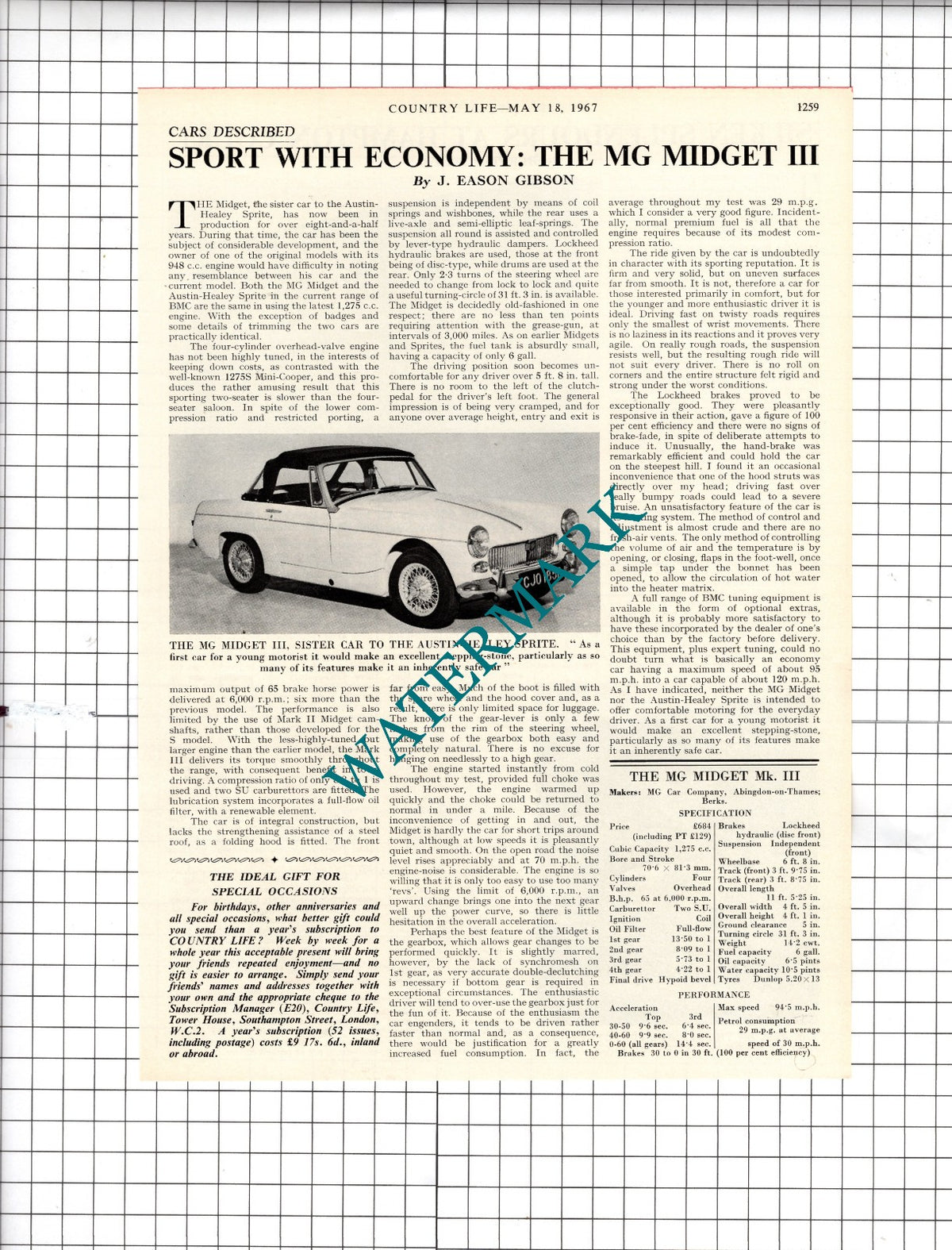 The MG Midget III Car Review - 1967 Clipping