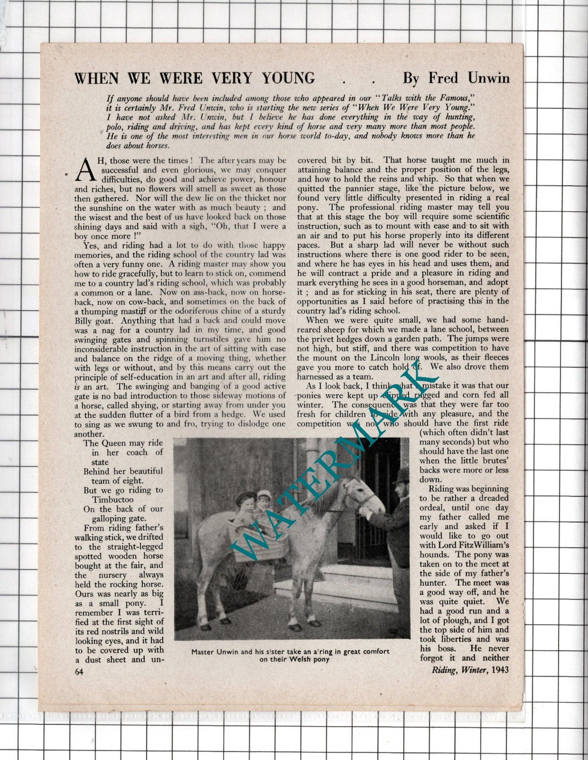 Mr Fred Unwin Yorkshire - 1943 Article