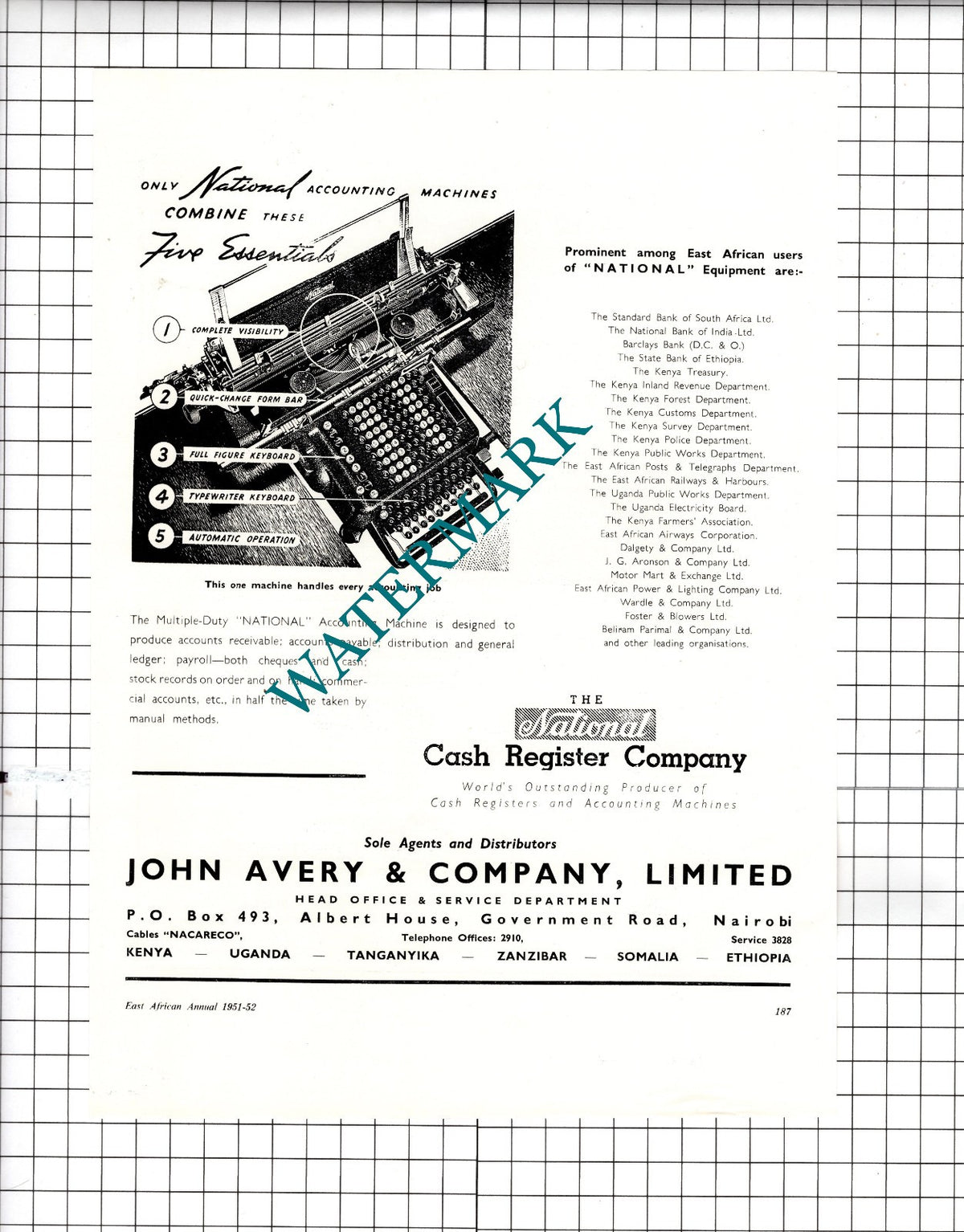 The National Cash Register Company John Avery & Co Ltd Nairobi - 1951 Advert