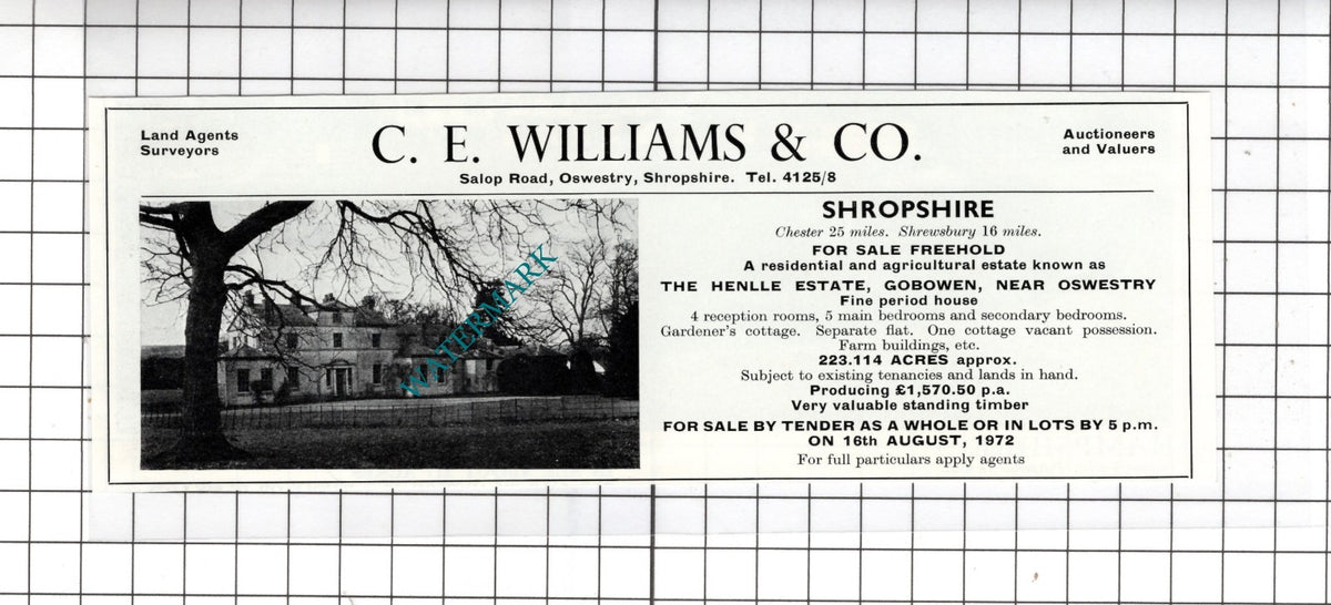 The Henlle Estate Gobowen Shropshire House Sale Advert - 1972