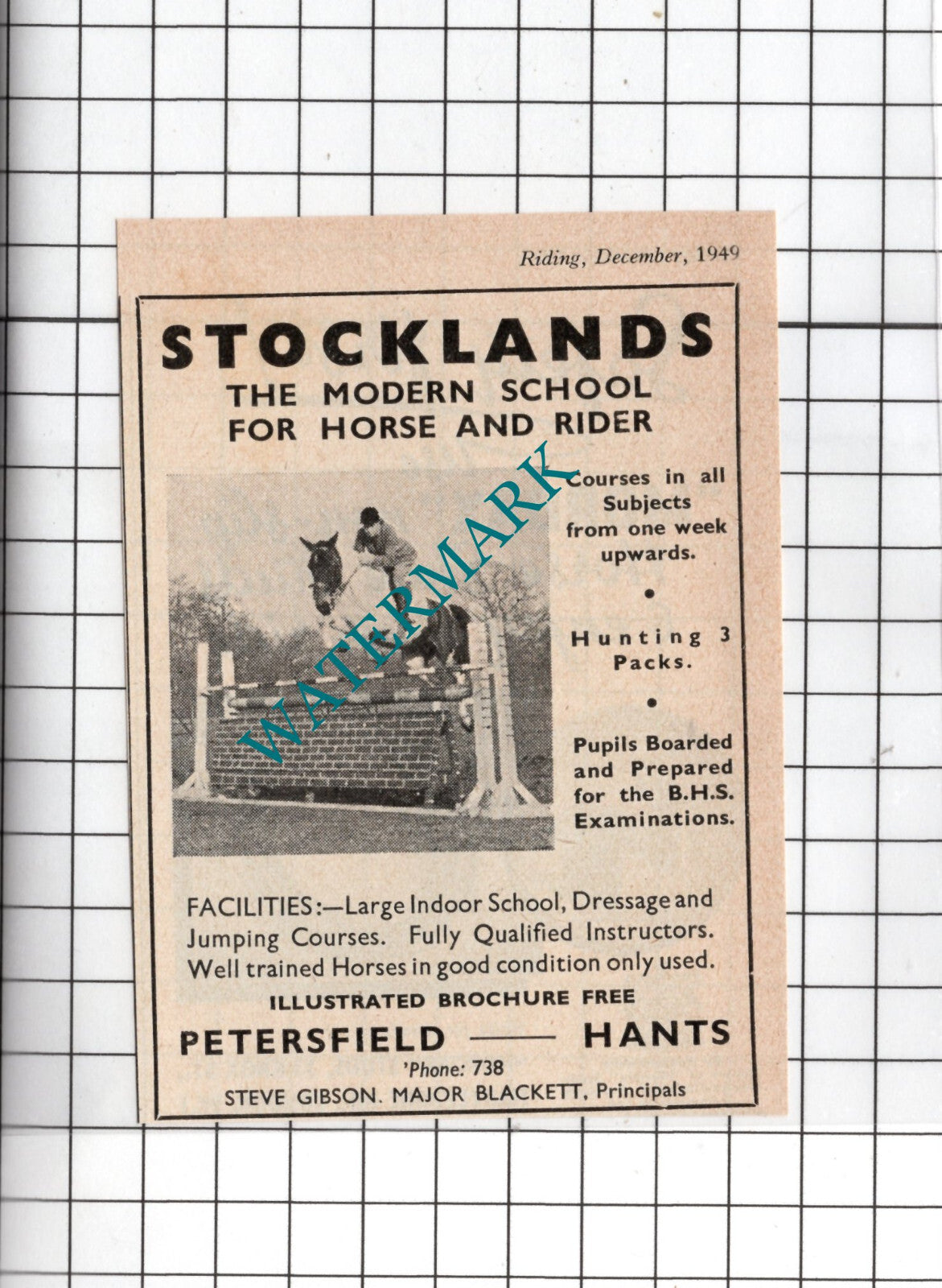 Stocklands Riding School Petersfield Hampshire Blackett - 1949 Small Advert
