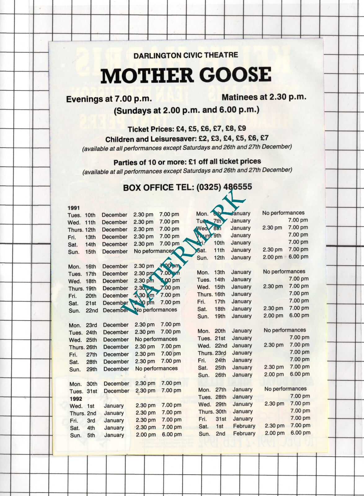 Darlington Civic Theatre Keith Harris Mother Goose - 1991 Pantomime Advert