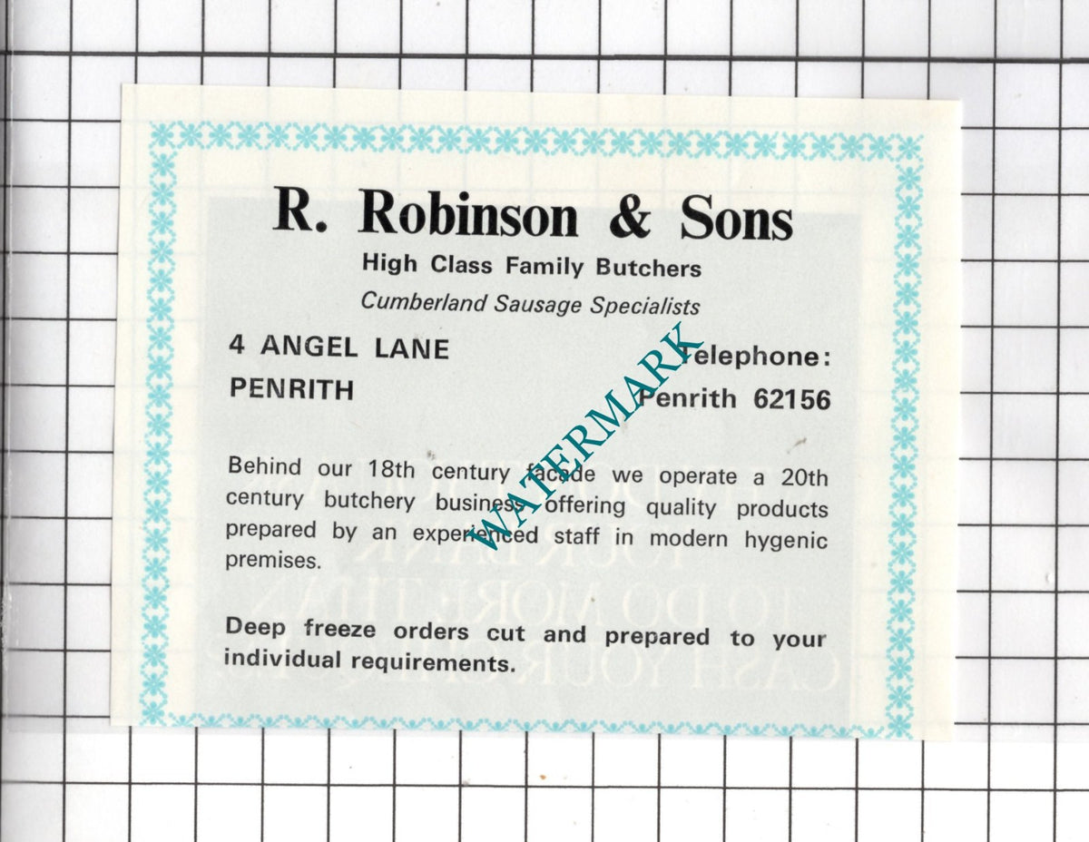 R Robinson & Sons Butchers Penrith Cumbria - c.1975 SMALL Advert