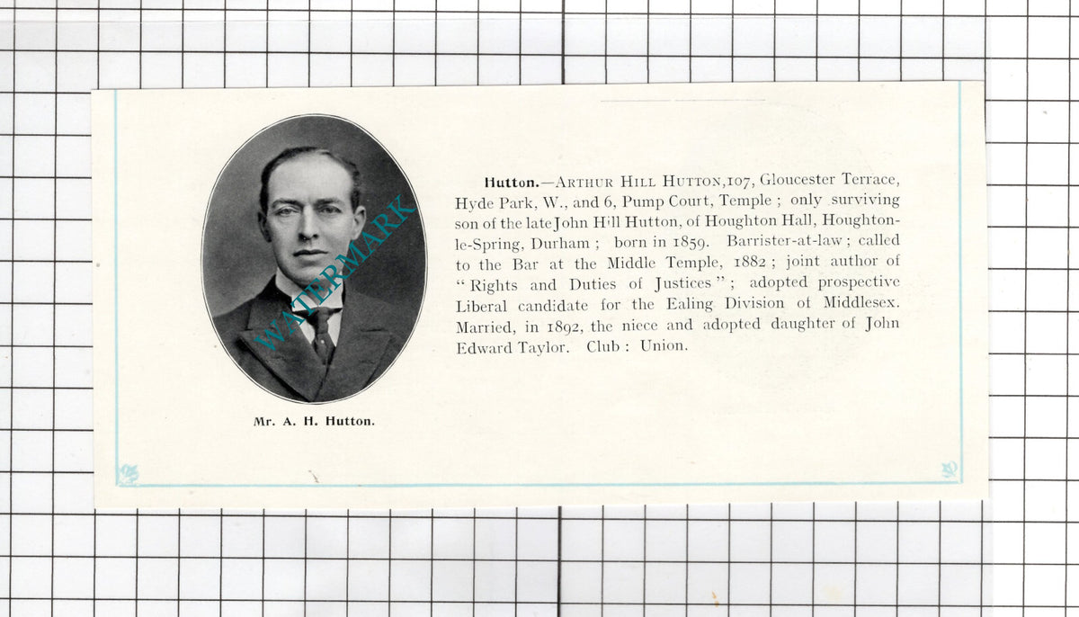 Frederick William Hollams Tonbridge / Arthur Hill Hutton - c.1905 Clipping