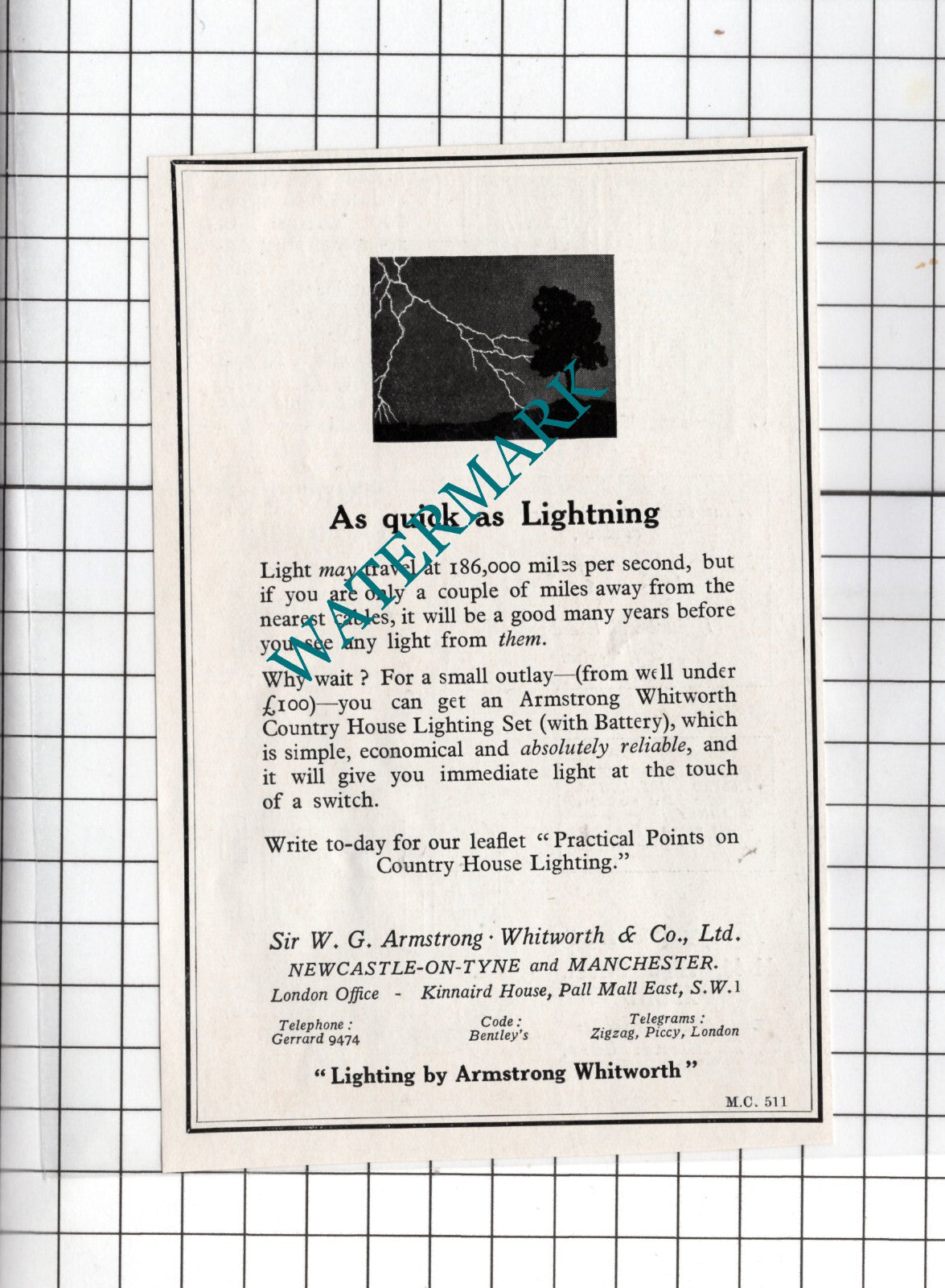 Sir W G Armstrong Whitworth & Co Ltd Lighting Small Advert 1927 Clipping