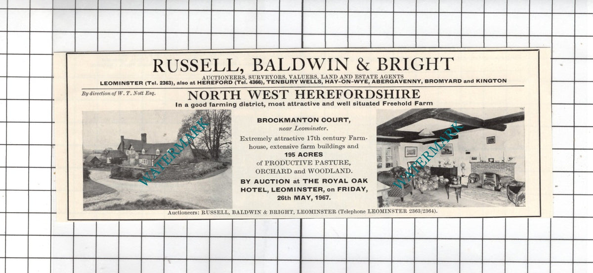 Brockmanton Court Leominster Herefordshire - 1967 House Sale Advert