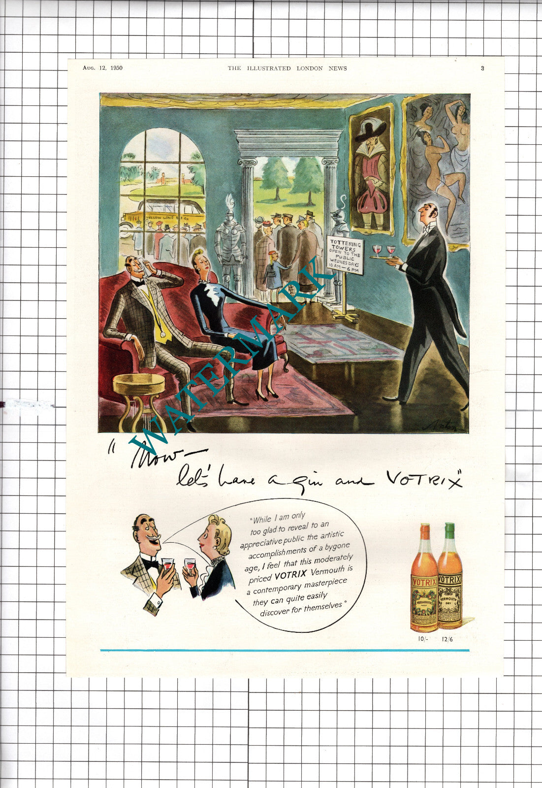 Votrix Vermouth Tottering Towers Advert - 1950 Cutting / Print