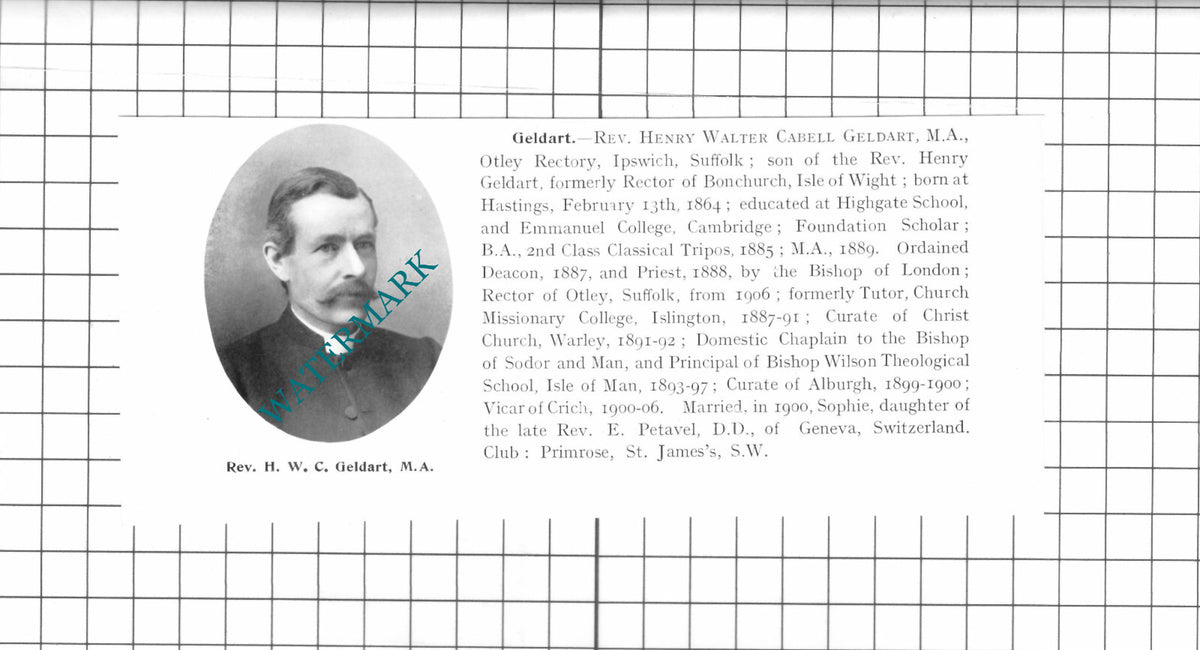 Rev Spencer Fellows Pulham St Mary / Henry Walter Geldart Ipswich -1911 Clipping