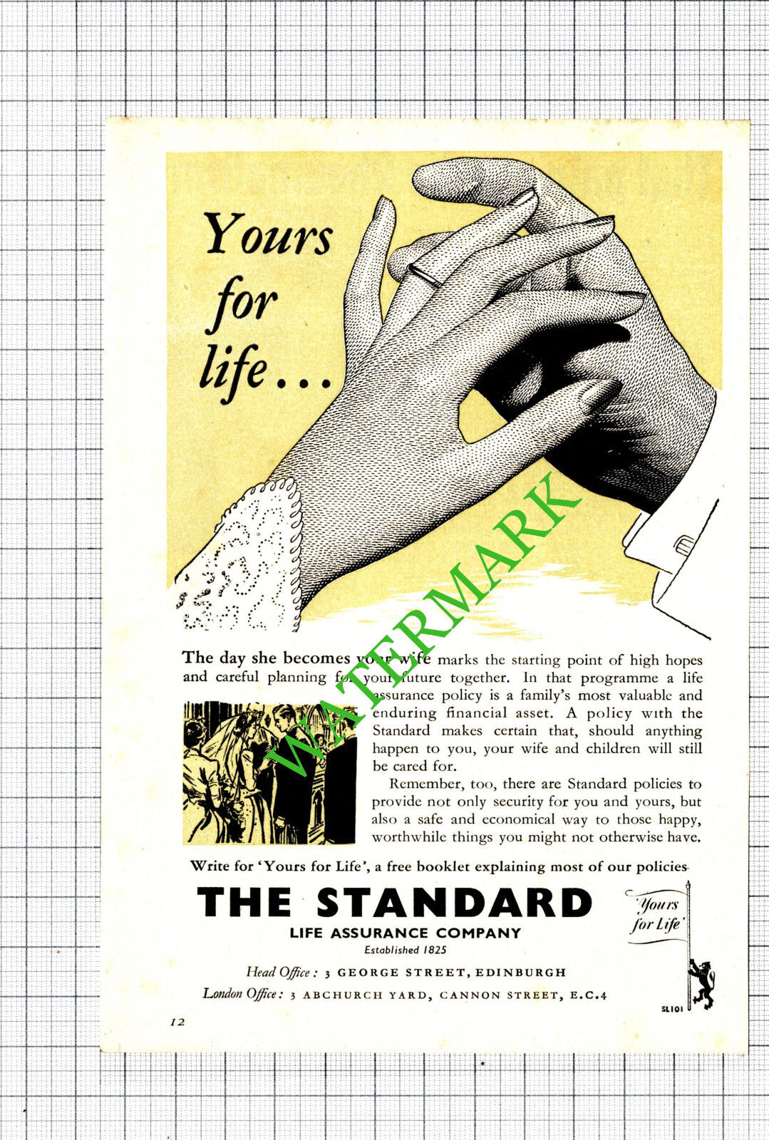 Standard Life Assurance Small Advert - 1956 Cutting