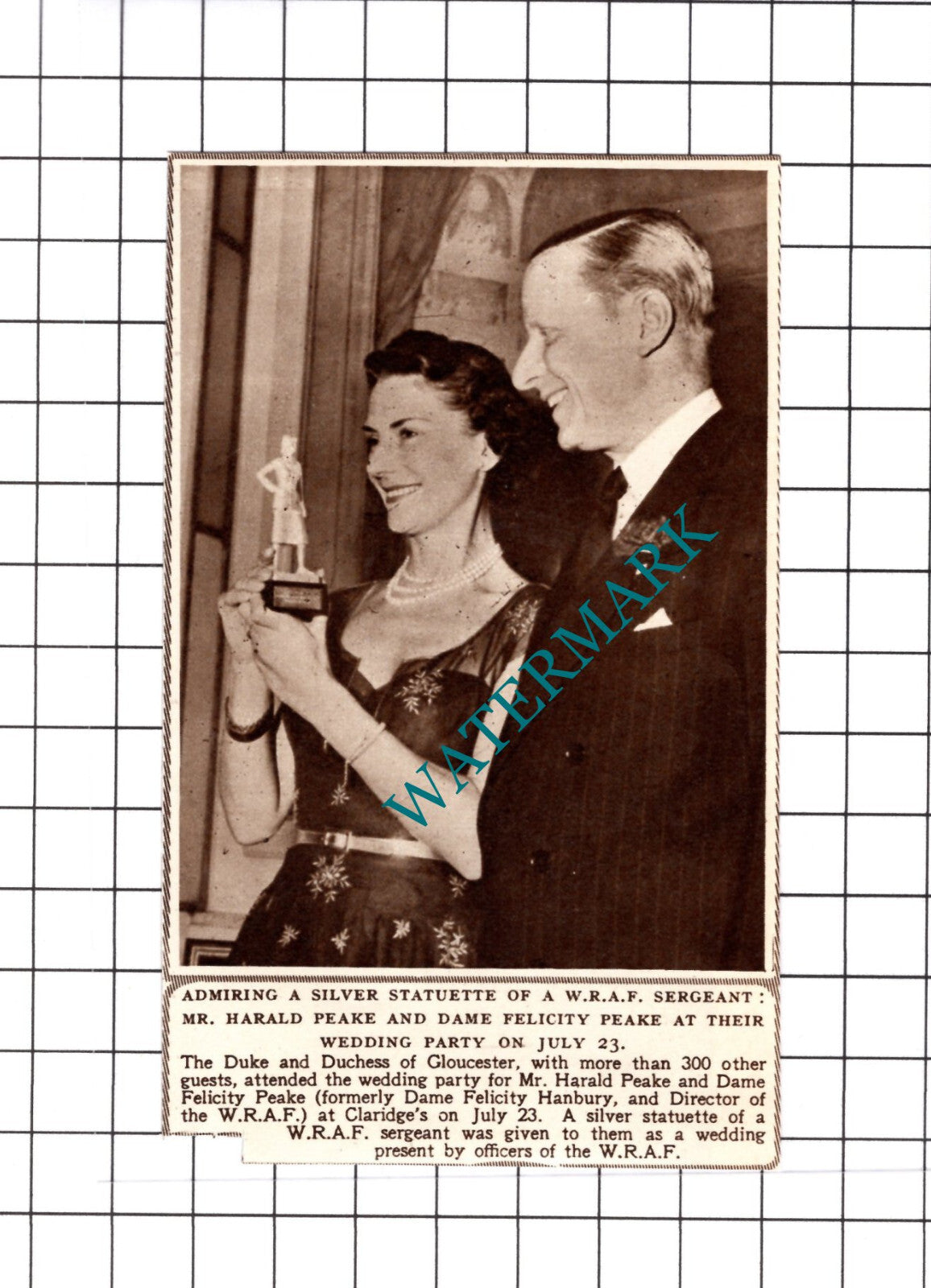 Mr Harald Peake Dame Felicity Peake Hanbury WRAF - 1952 Small Cutting