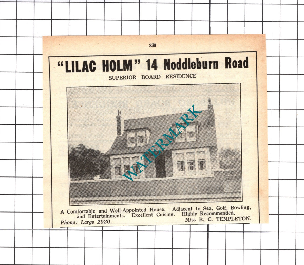 Lilac Holm Noddleburn Road Largs Templeton Small Advert - 1939 Cutting