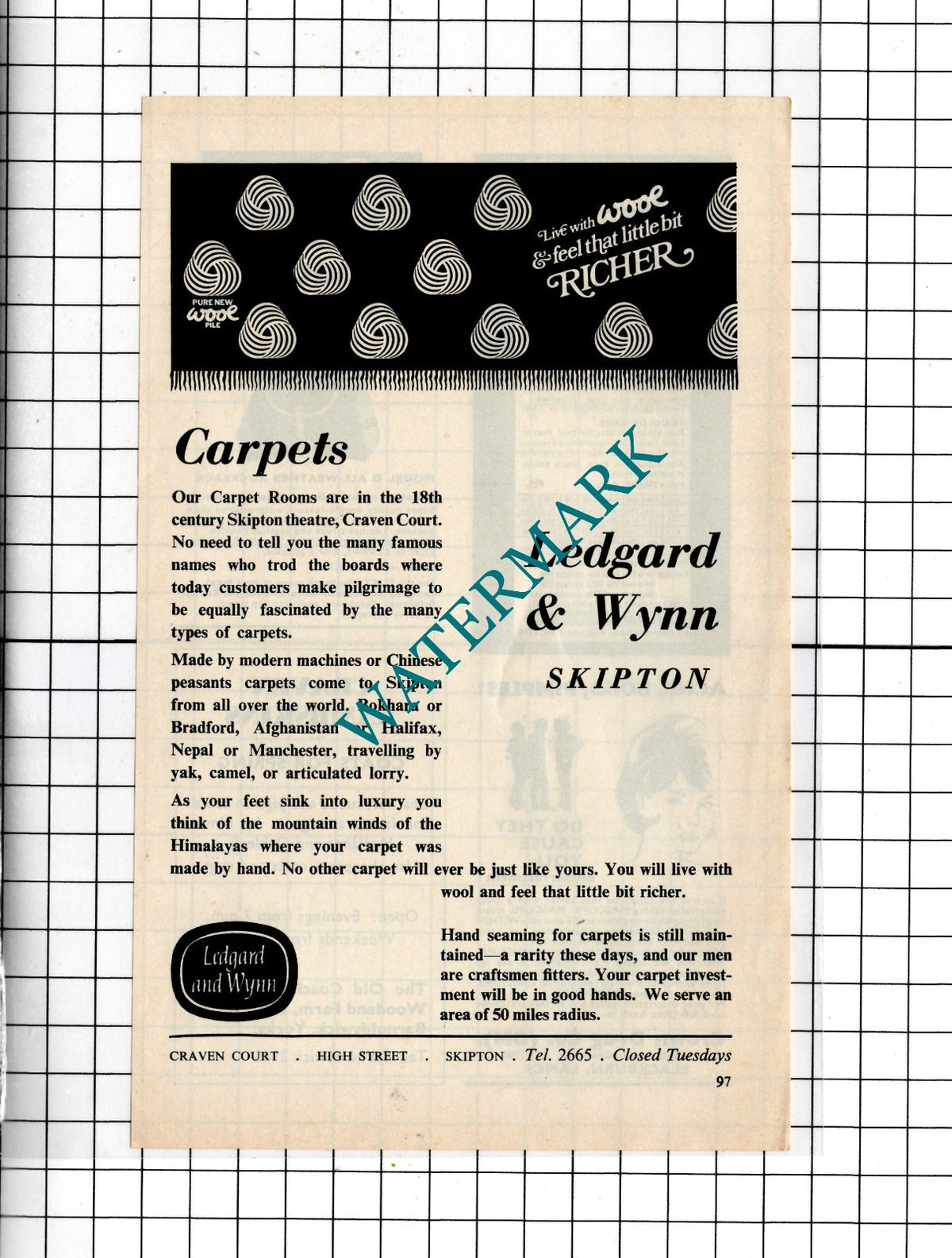 Ledgard & Wynn Skipton North Yorkshire Carpets - 1971 Advert