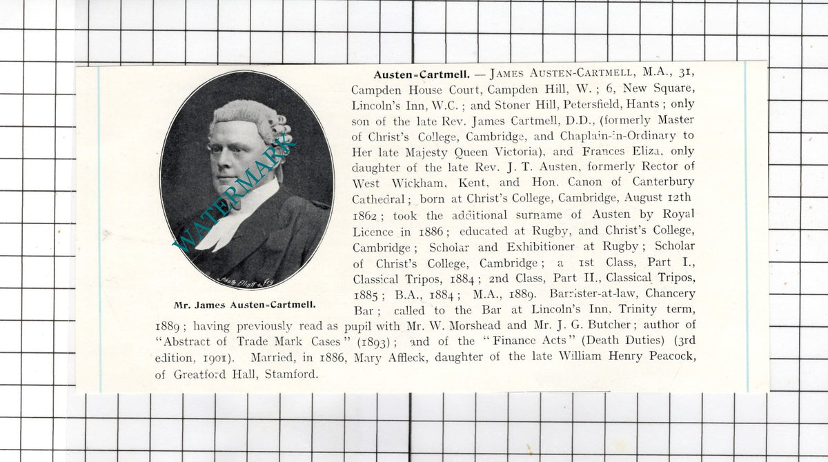 Mr James Austen-Cartmell Stoner Hill Petersfield - c.1905 Clipping