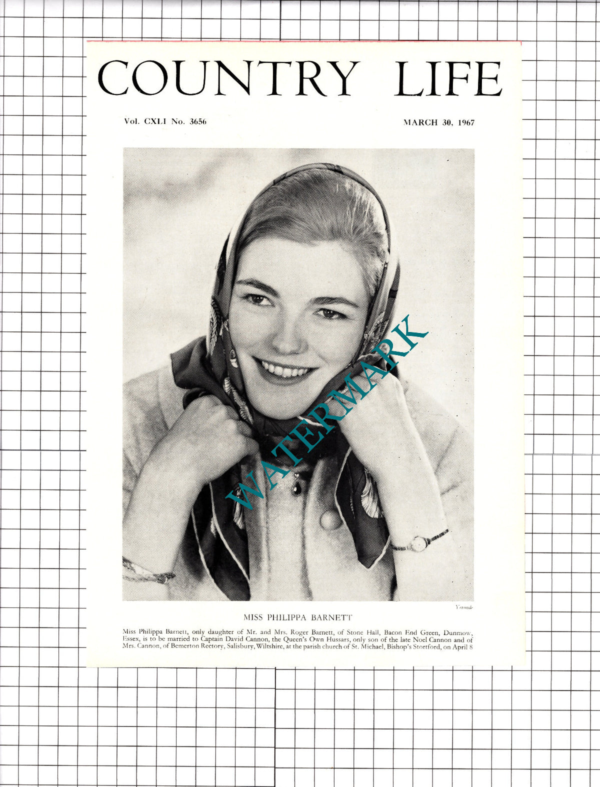 Miss Philippa Barnett Dunmow Essex Captain David Cannon - 1967 Cutting/ Print