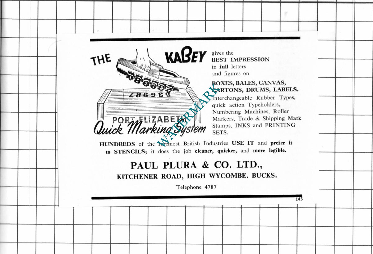 Paul Plura & Co Ltd High Wycombe Buckinghamshire Kabey - 1964 Advert