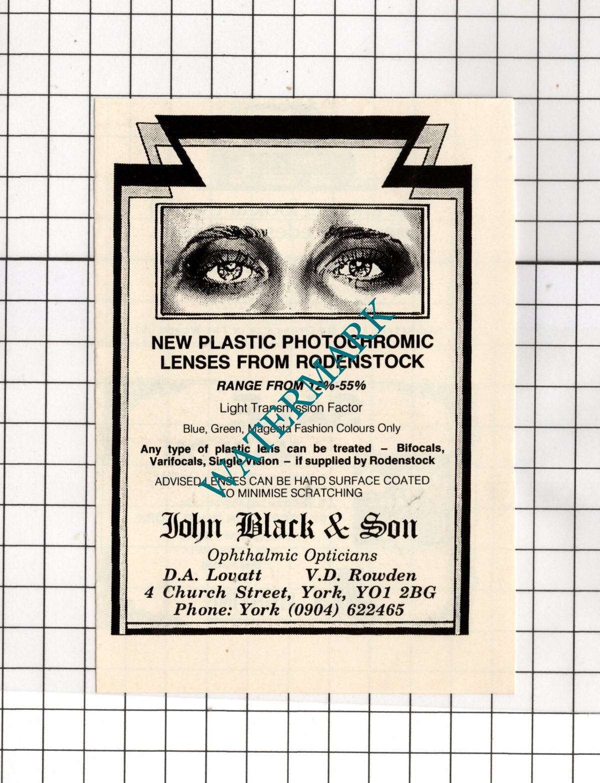 John Black & Son Opticians York Lovatt Rowden - 1989 Small Advert