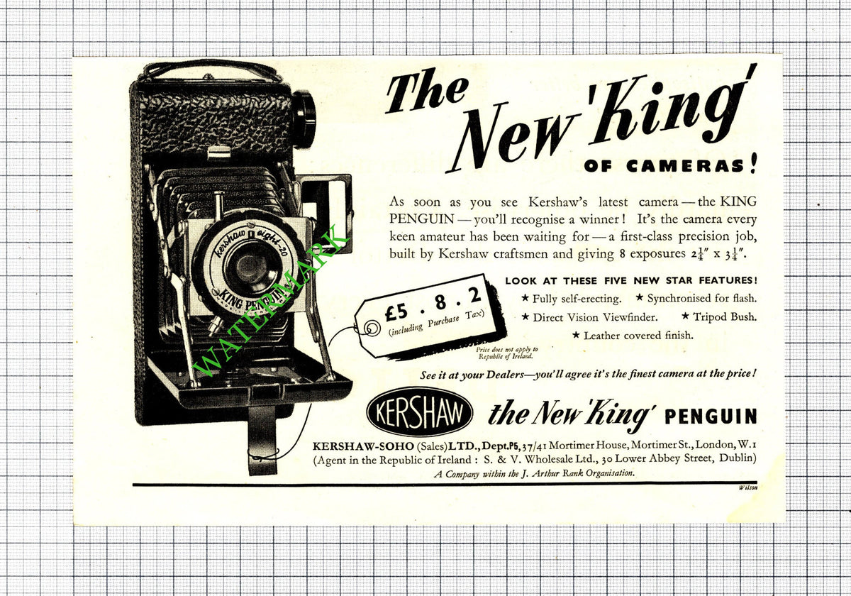 ADVERT ONLY! Kershaw King Penguin Camera - 1951 CUTTING