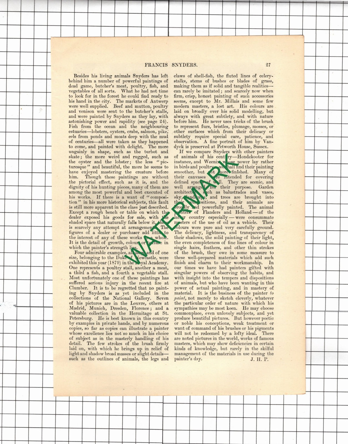 Francis Snyders Artist - c.1880 Article