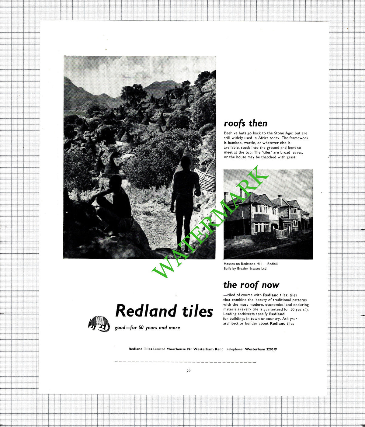 Redstone Hill Redhill Redland Tiles Westerham Brazier ADVERT - 1956 Cutting
