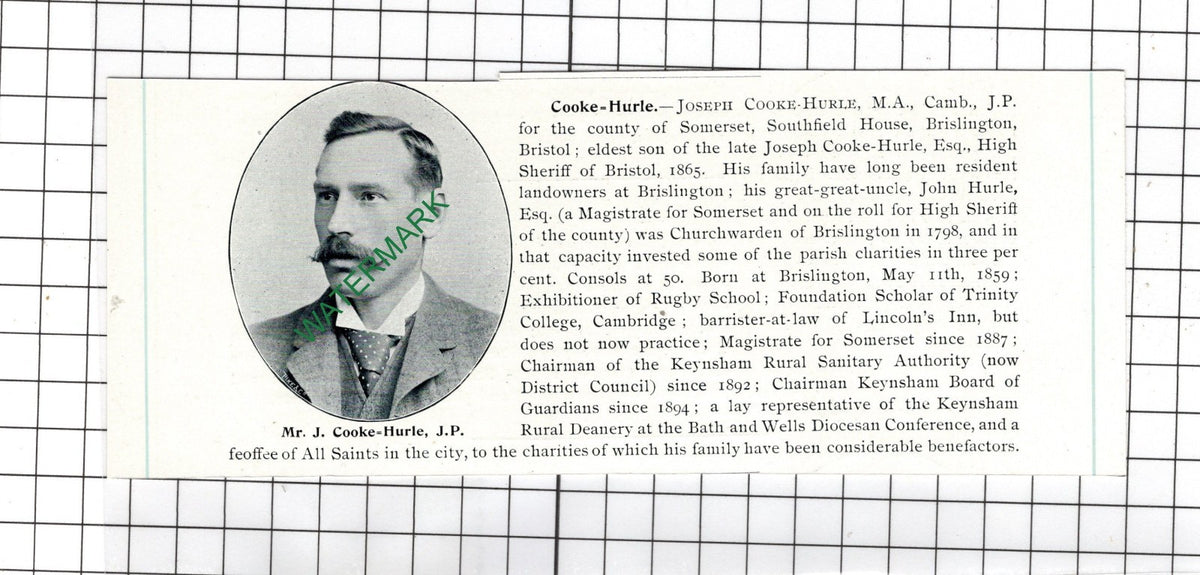 Joseph Cooke-Hurle Southfield House Brislington Bristol - 1898 Clipping