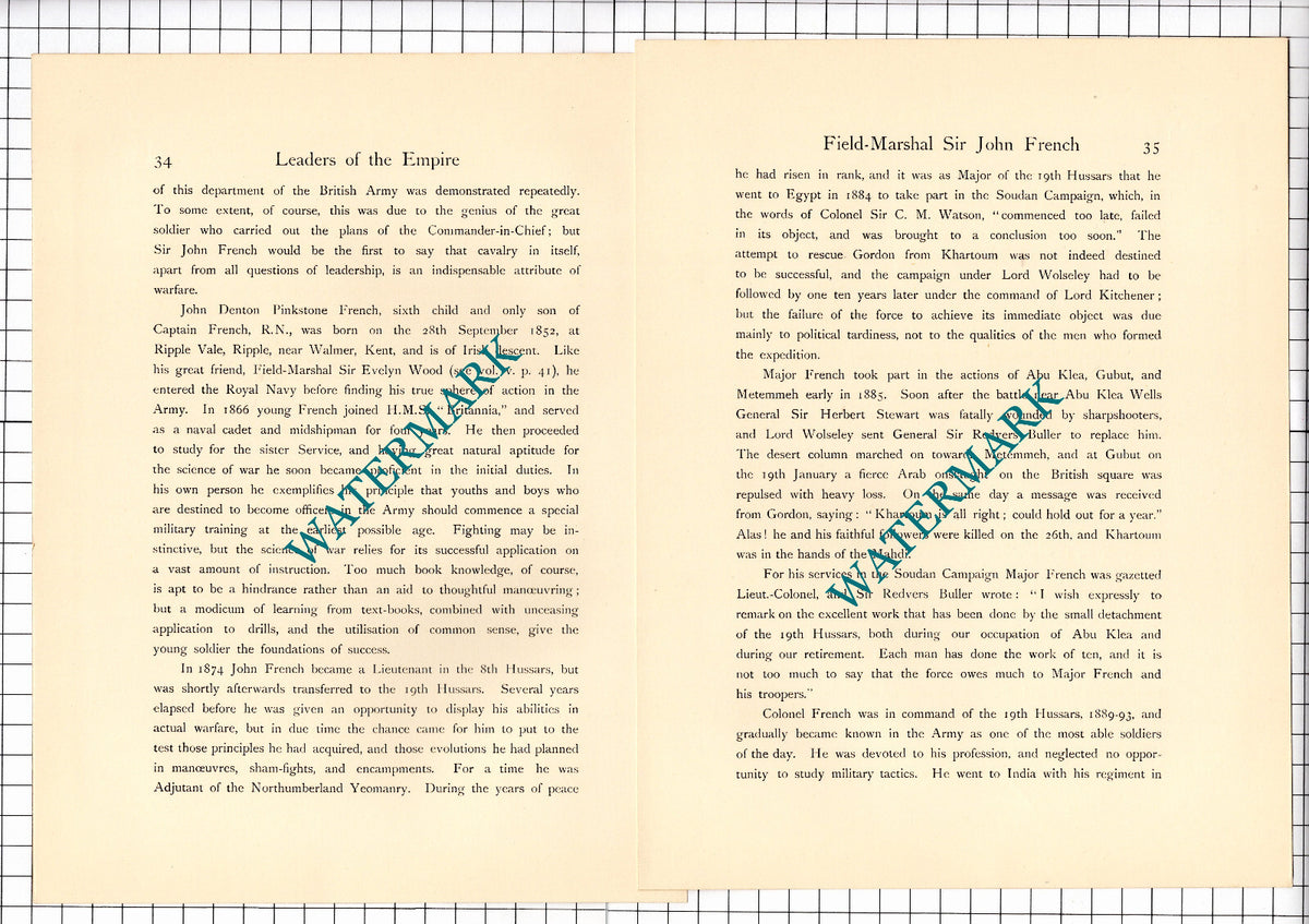Field Marshal Sir John French - 1920's Article/ Print