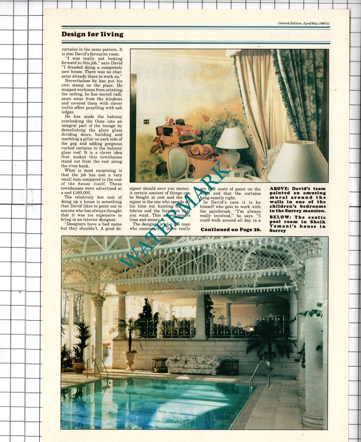 David Long Interior Designer - 1989 Article / Print
