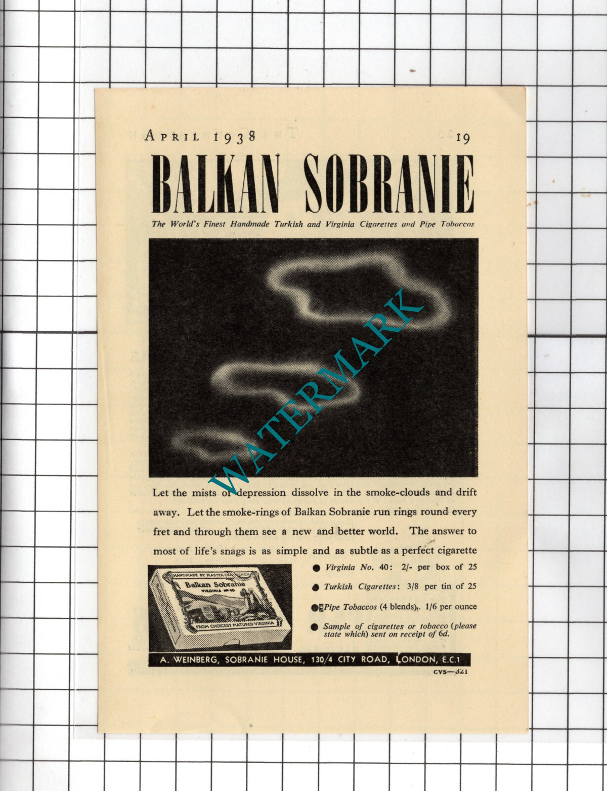 Balkan Sobranie Cigarette ADVERT - 1938 Small Advert