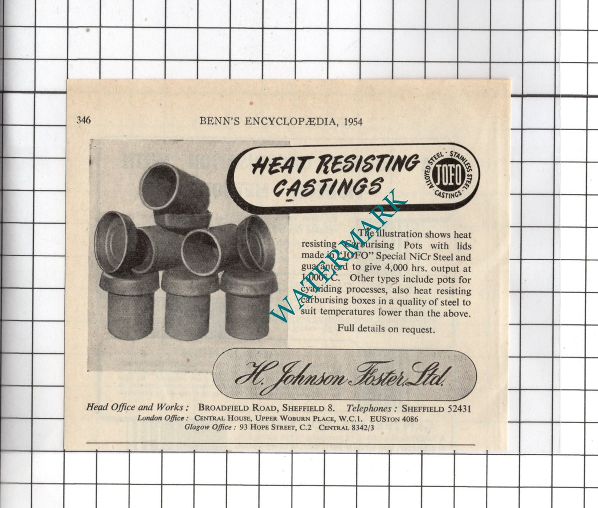 H Johnson Foster Ltd Sheffield - 1954 Small Advert