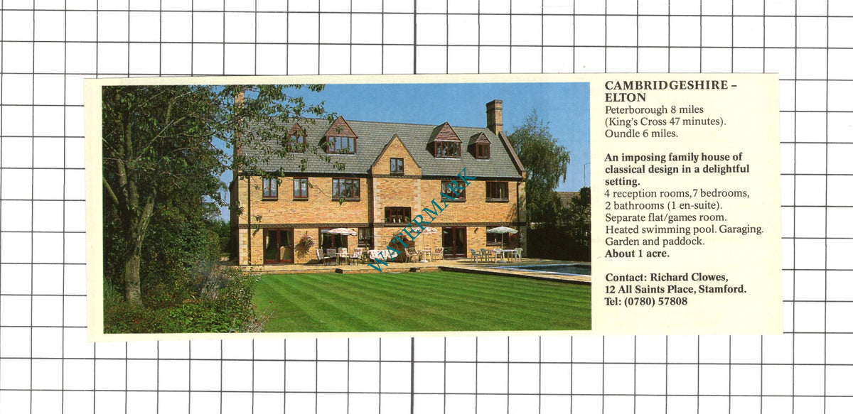 Elton Cambridgeshire House Sale Advert - 1991 Clipping