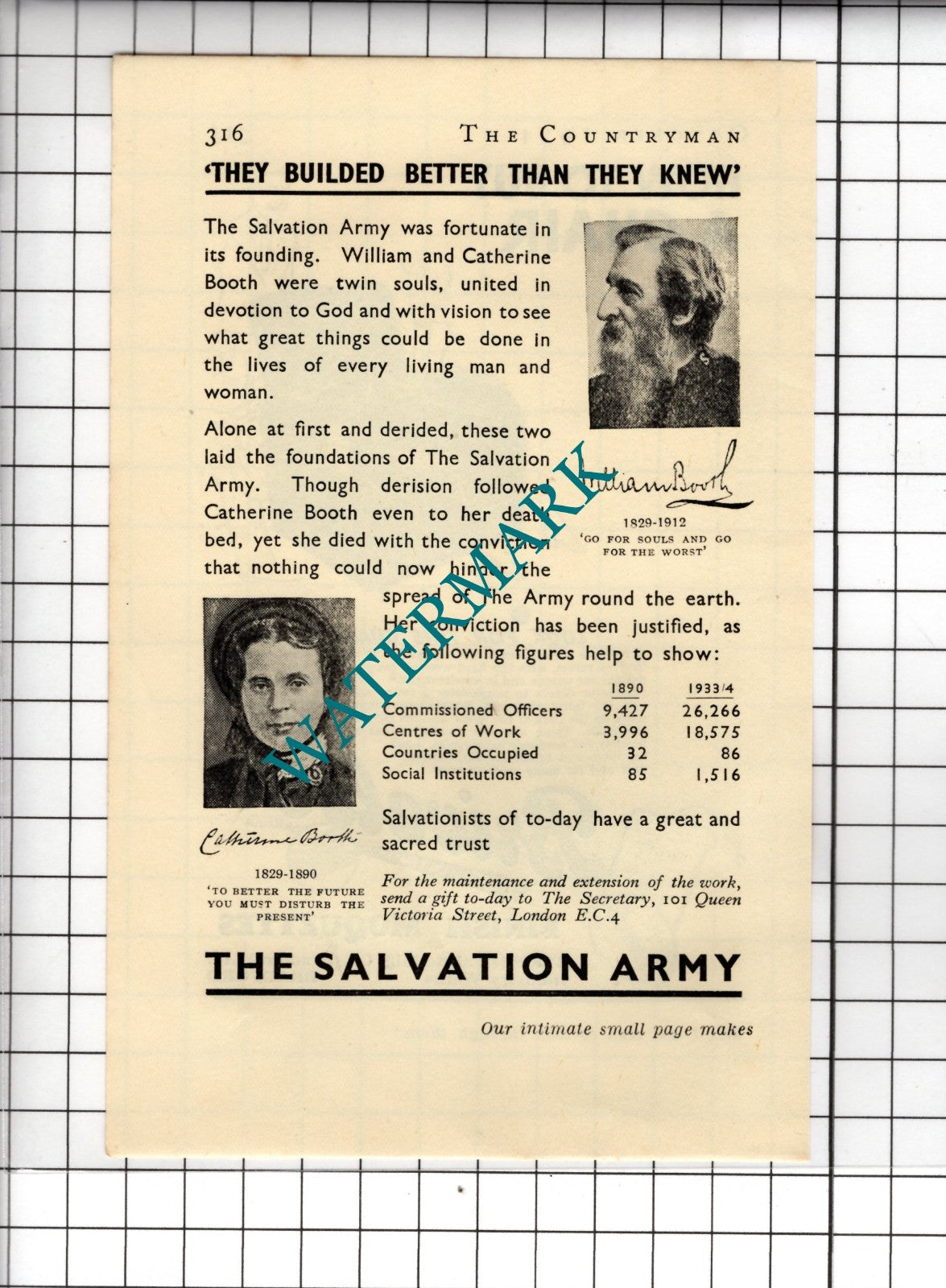 The Salvation Army - 1934 Small Advert