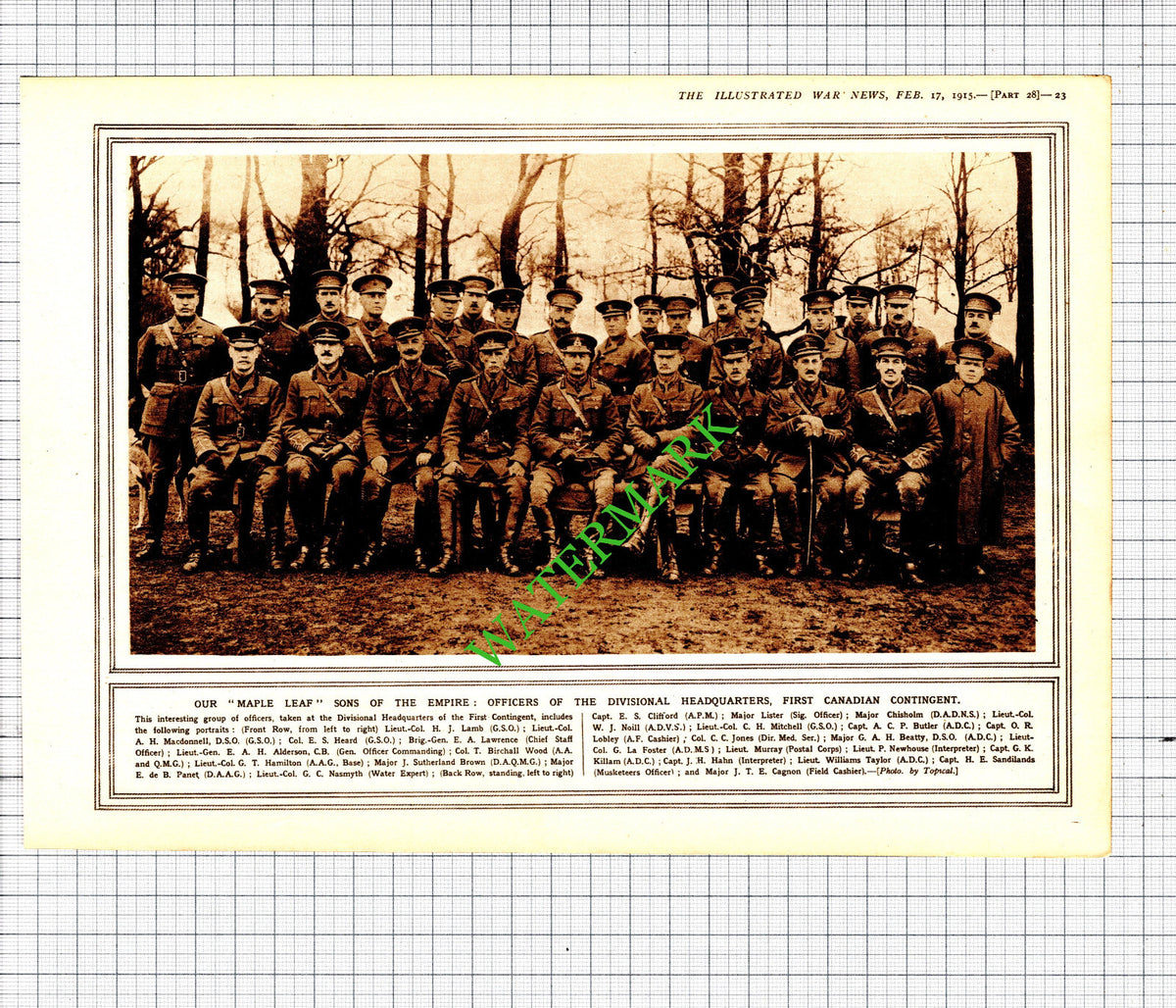First Canadian Contingent Nasmyth Noill Killam Cagnon WW1 - 1915 Cutting / Print