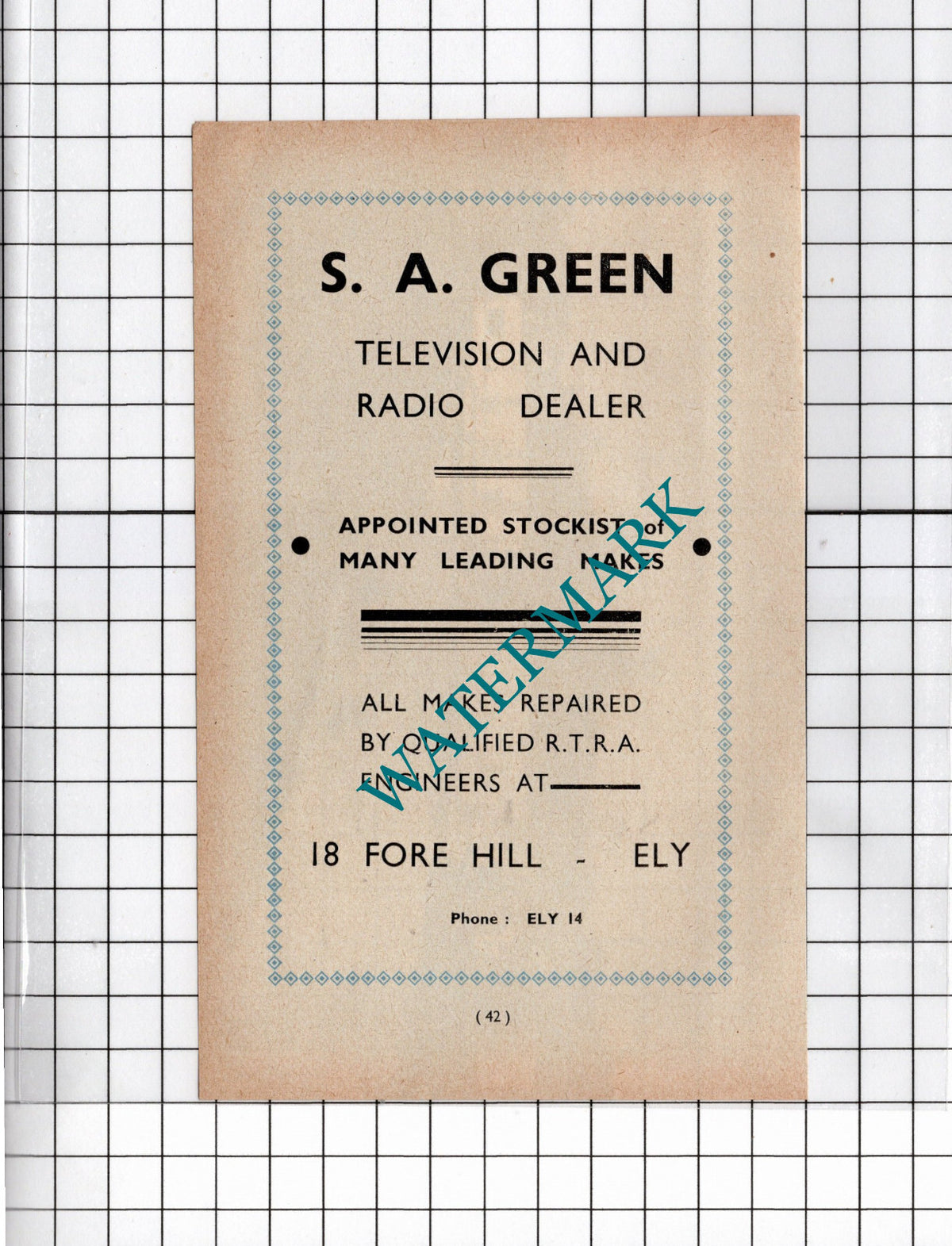 S A Green Television and Radio Dealer Ely Cambridgeshire - 1949 Small Advert
