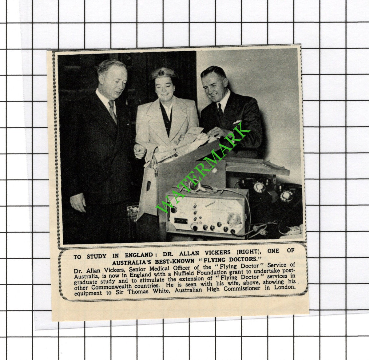 Dr Allan Vickers Flying Doctors Australia - 1954 Small Cutting