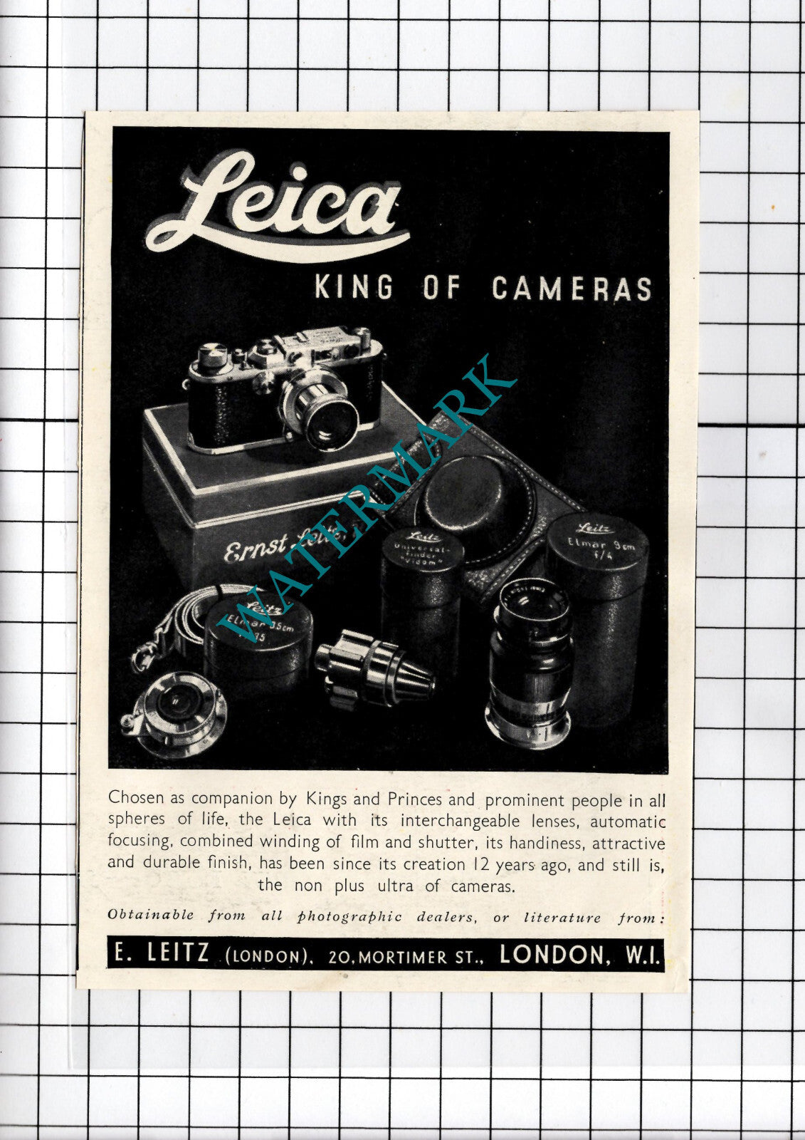 E Leitz London Leica Camera Small ADVERT - 1937 Cutting