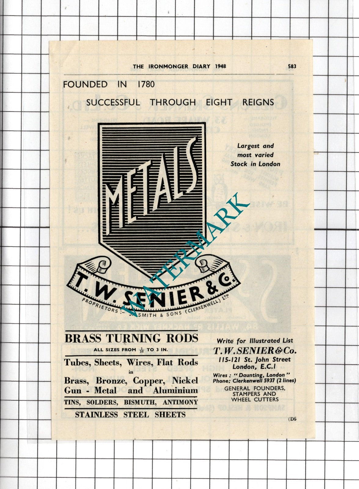 T W Senier & Co London J Smith & Sons Clerkenwell Ltd - 1948 Small Advert