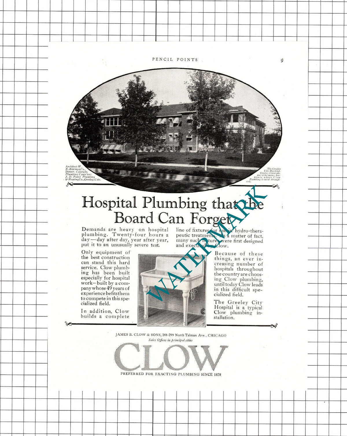 Greeley Hospital Colorado James B Clow & Sons Chicago US Advert - 1927 Cutting