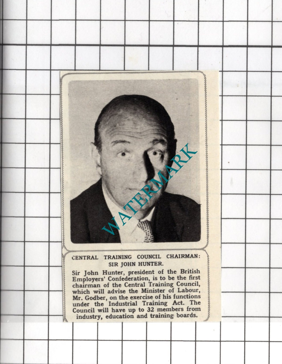 Sir John Hunter British Employers Confederation - 1964 SMALL News Clipping