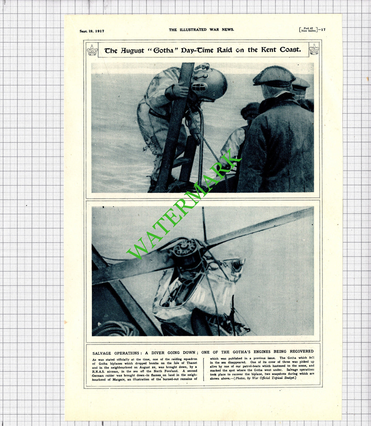 North Foreland Thanet Kent Gotha Biplane Raid Great War - 1917 Cutting / Print