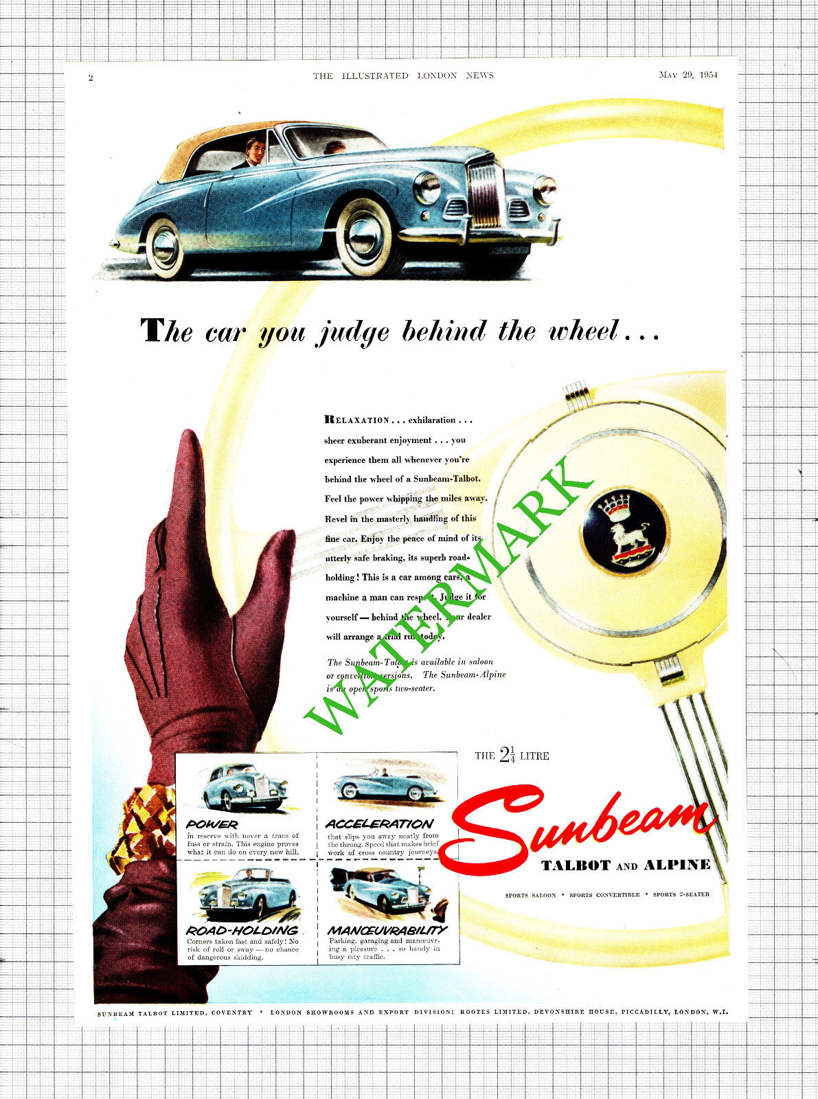 Sunbeam Talbot Car ADVERT - 1954 Cutting / Print