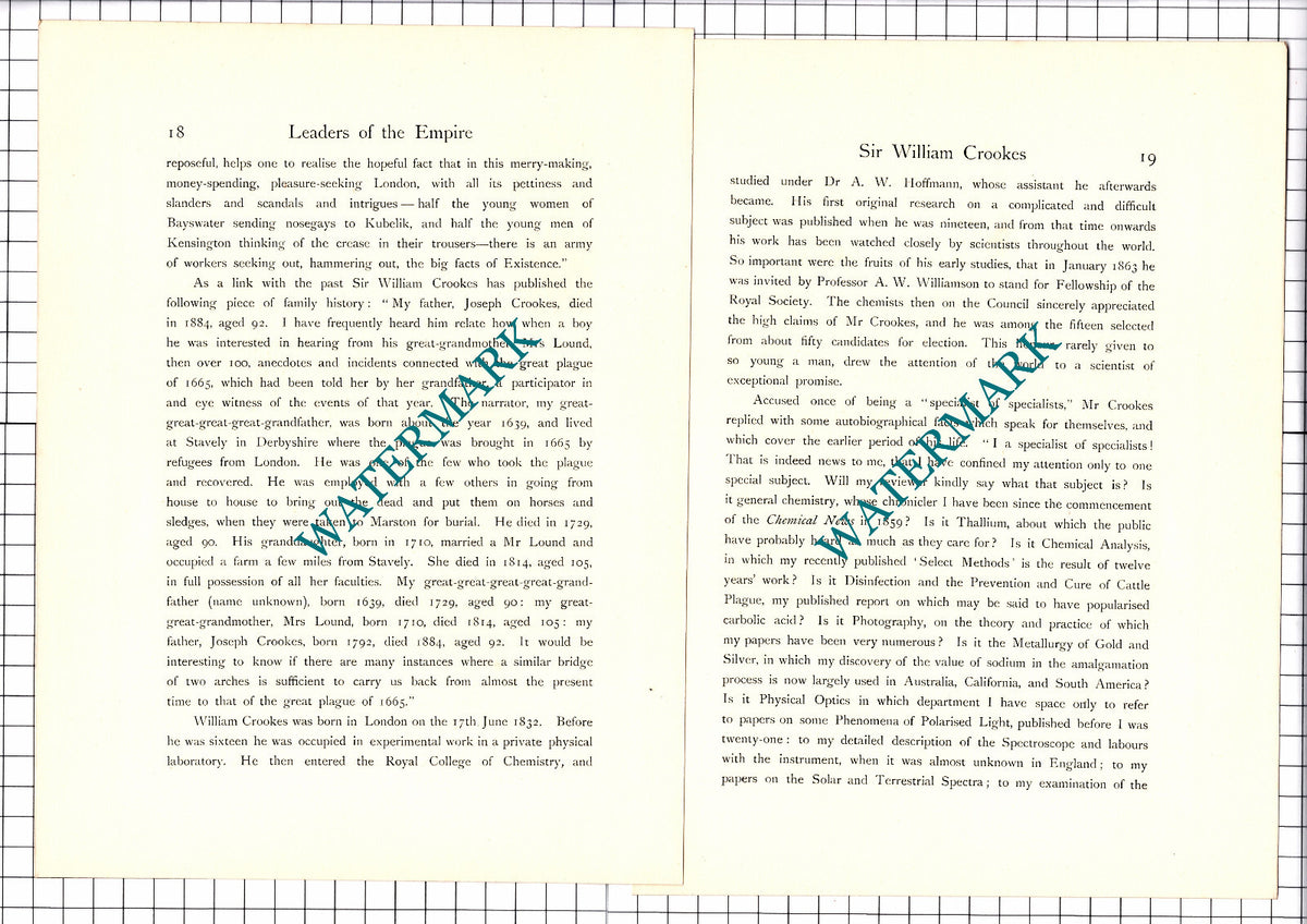 Sir William Crookes - c.1920 Print / Article