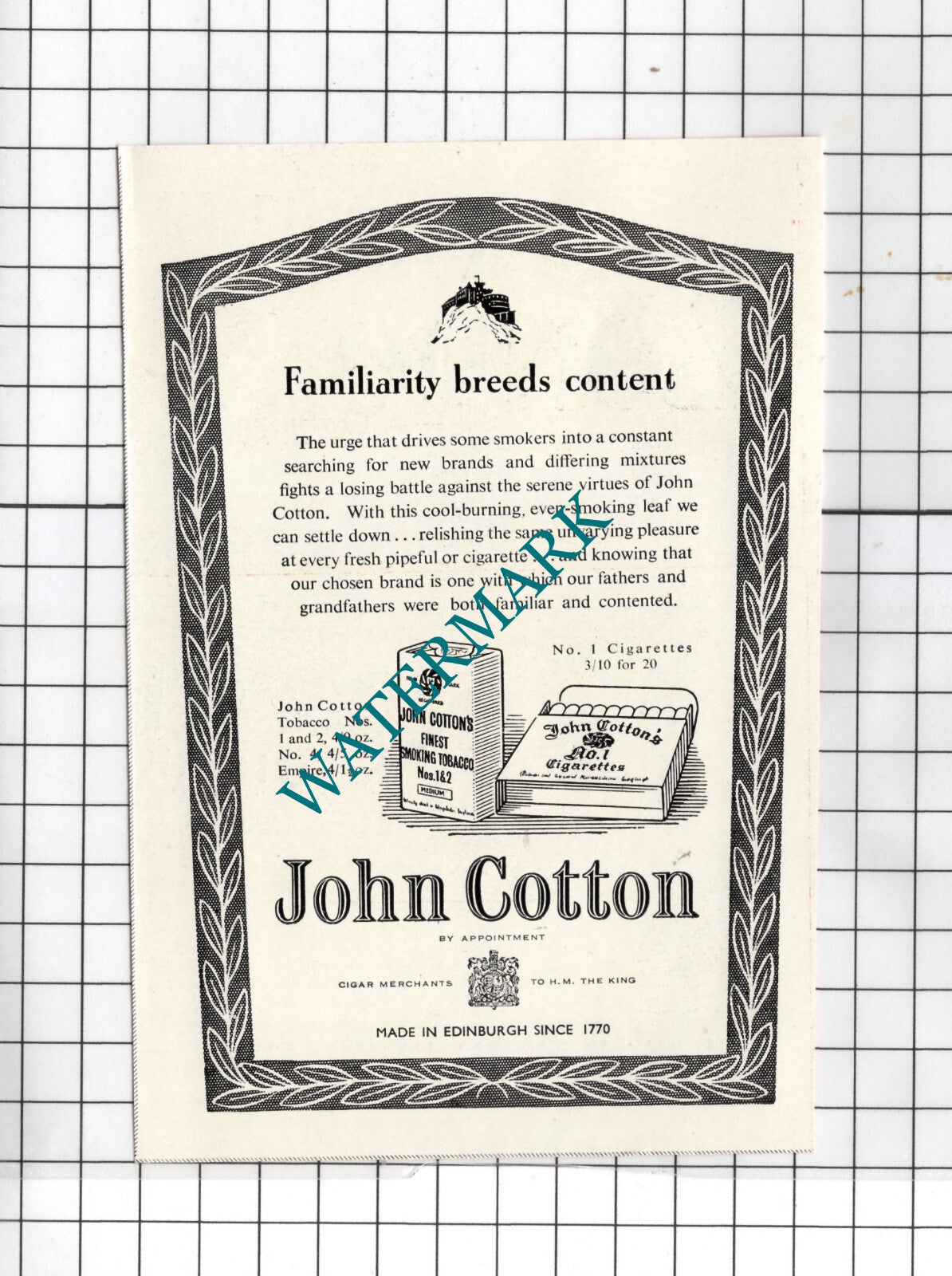 John Cotton Cigarettes Tobacco Advert - 1951 SMALL Clipping
