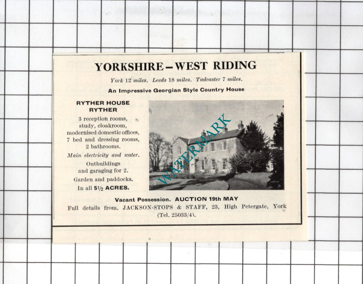 Ryther House Ryther Yorkshire SMALL House Sale Advert - 1967